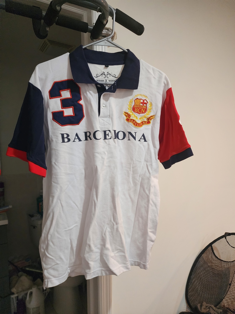Barcelona Embroidered Polo Shirt - White with Navy & Red